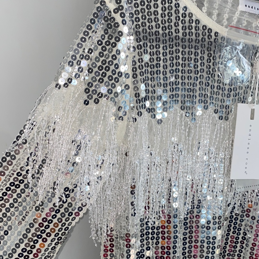 Endless Rose Silver Sequin Fringe Top - Picture 7 of 9